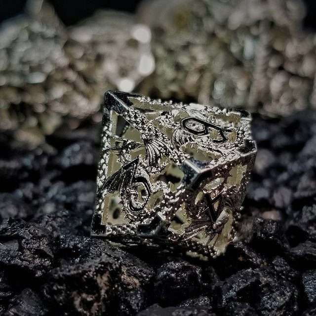 Sage's Dragonstones - Silver Noble Dragon Hollow Metal Polyhedral Dice Set image 24
