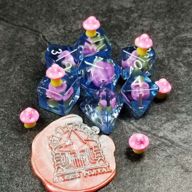 Sage's Familiars - Pink Magic Shrooms Resin Polyhedral Dice Set image 10