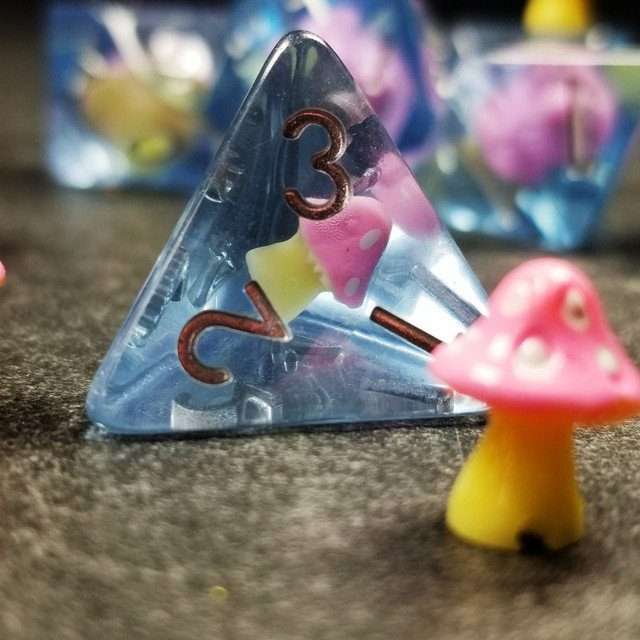 Sage's Familiars - Pink Magic Shrooms Resin Polyhedral Dice Set image 5