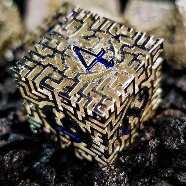 Sage's Labyrinths - Silver Weave Blue Ink Hollow Metal Polyhedral Dice Set image 5