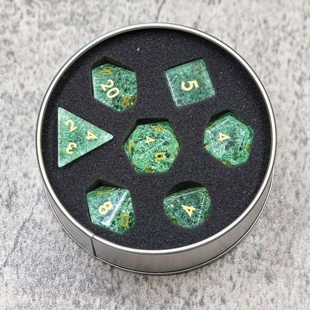 Sage's Kaleidoscopes Green Cracked Glass Gloss Finish Polyhedral Dice Set image 10