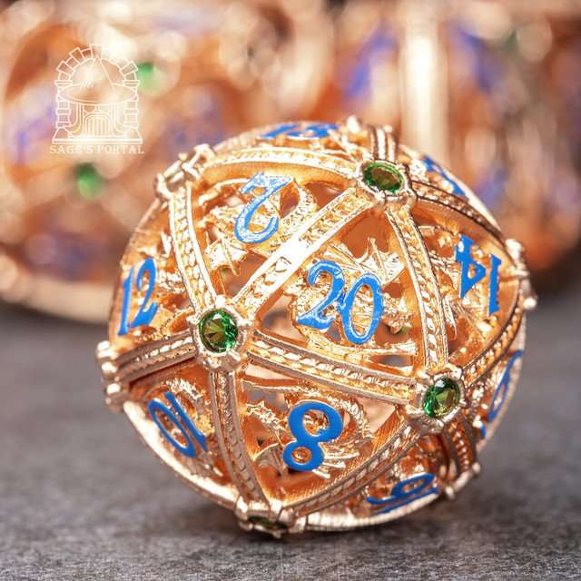 Sage’s Dragon Orb Copper Green Diamond Hollow Metal Polyhedral Dice Set image 3