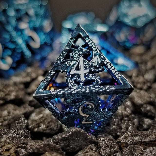 Sage's Dragonstones - Blue Noble Dragon Hollow Metal Polyhedral Dice Set image 19