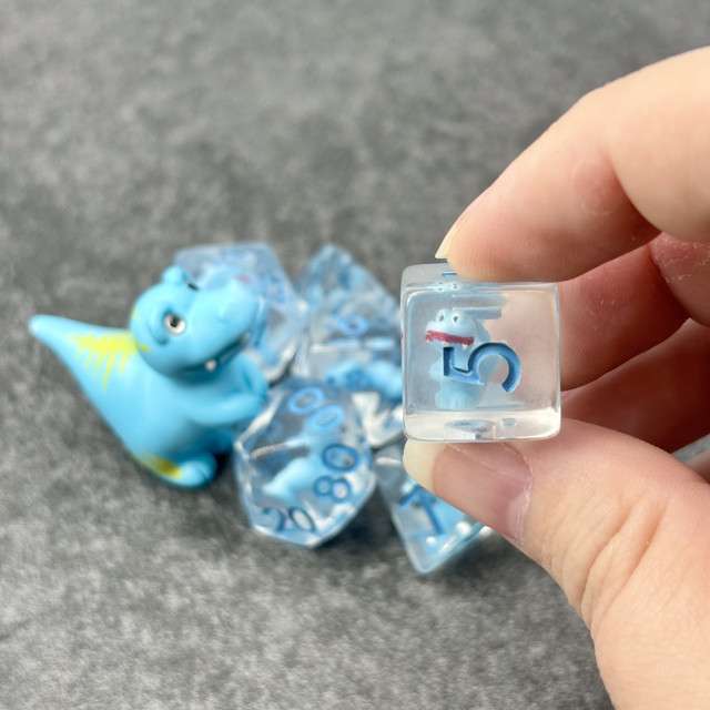 Sage's Blue T-Rex Familiar Resin Polyhedral Dice Set + Toy image 10
