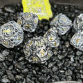 Sage's Macabre Bone Trinket Chalk White Inlay Black/Gold Hollow Metal Polyhedral Dice Set image 0