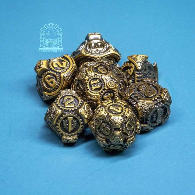 Sage's Artificer's Core Bronze Essence Metal Polyhedral Dice Set image 9