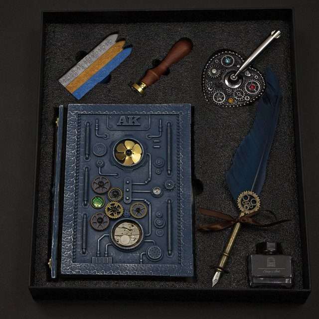 Sage's Gnomish Blue Notebook Gift Set | Handmade Notebook for TTRPG, Sketchbook, Diary image 0