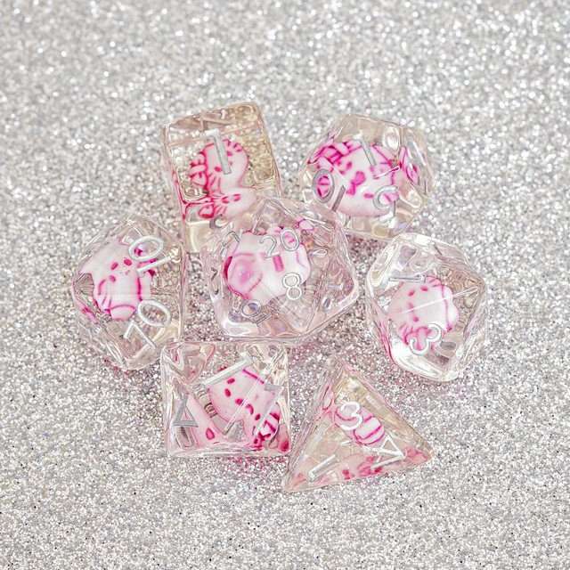 Sage's Familiars - Kitty Treats Resin Pink Polyhedral Dice Set image 10