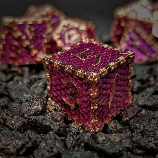 Sage's Dragonstones - Chained Drake Purple Copper Metal Polyhedral Dice Set image 5