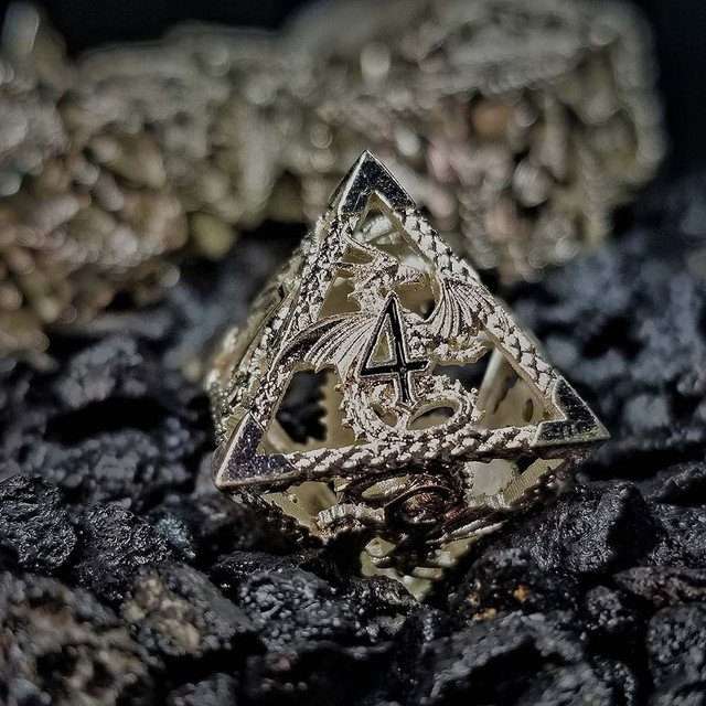 Sage's Dragonstones - Silver Noble Dragon Hollow Metal Polyhedral Dice Set image 22