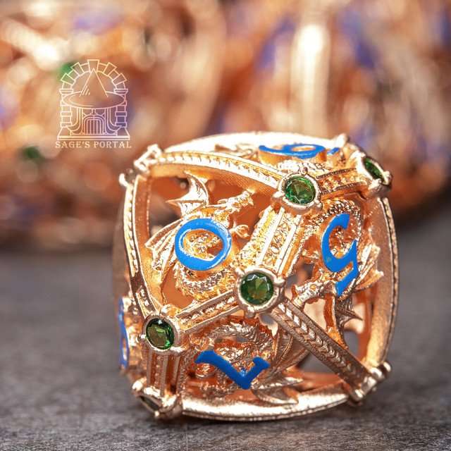 Sage’s Dragon Orb Copper Green Diamond Hollow Metal Polyhedral Dice Set image 5