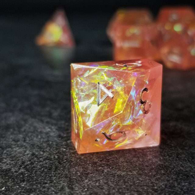 Sage's Enchanted Crystals Pink/Peach Silver Ink Sharp Edge Resin Dice Set image 22