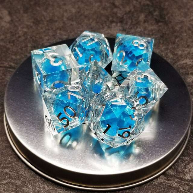 Sage's Sky Souls - Sky Blue Liquid Core Sharp Edge Resin Dice Set image 8