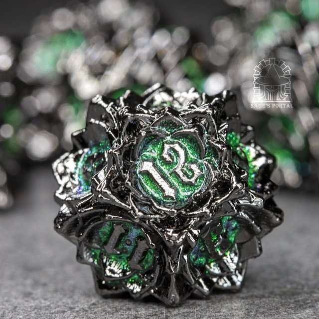 Sage's Deadly Lotus Midnight Venom Metal Polyhedral Dice Set image 4