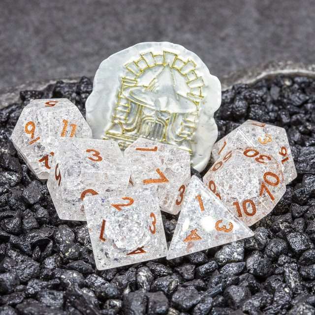 Sage's Kaleidoscopes Ice White Cracked Glass Gloss Finish Polyhedral Dice Set image 1