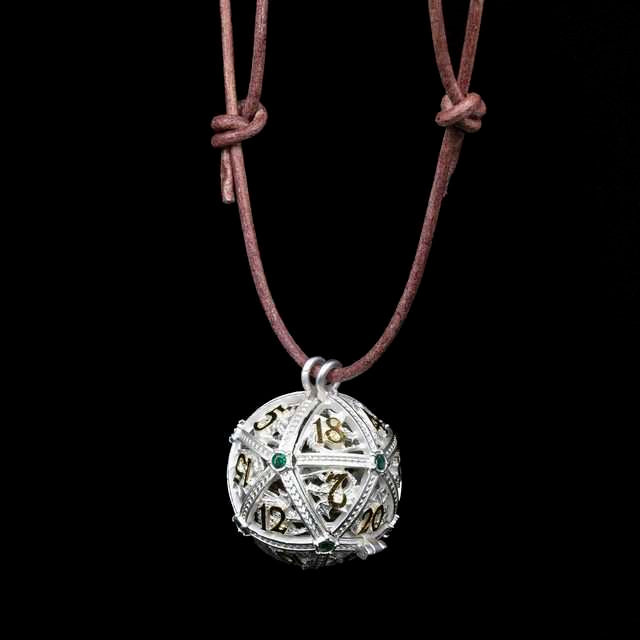 Sage’s Tiny Treasures Winter Pine Draconic Cage Necklace with Miniature Dice Set image 7