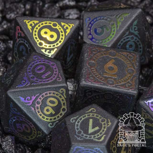 Sage's Glyphed Matte Black Gemstone Polyhedral Dice Set image 0