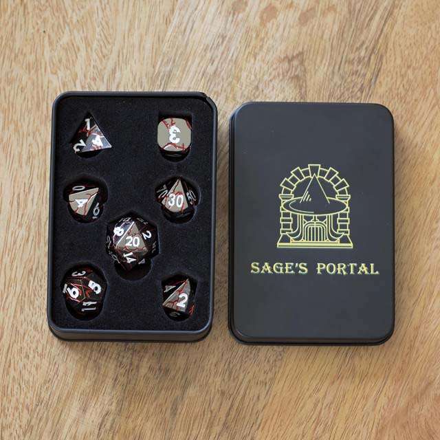 Sage's Relics of Antiquity - Dark Silver Red Metal Polyhedral Dice Set image 12