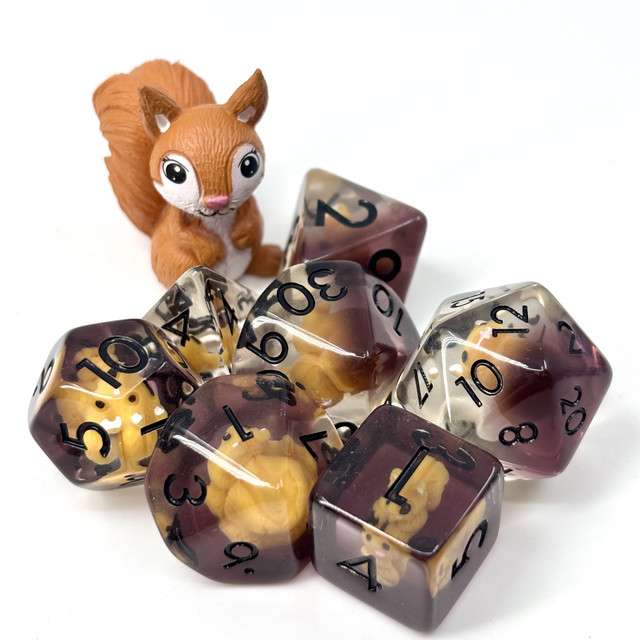 Sage's Baby Squirrel Familiar Resin Polyhedral Dice Set image 0