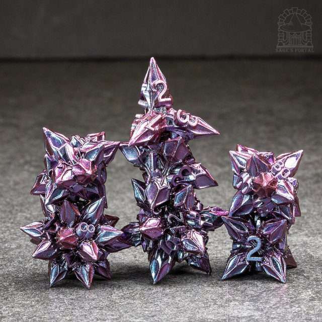 Sage's Deadly Blossoms Violet Metal Polyhedral Dice Set image 7