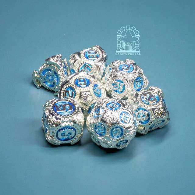 Sage's Artificer's Core Ocean Essence Metal Polyhedral Dice Set image 0