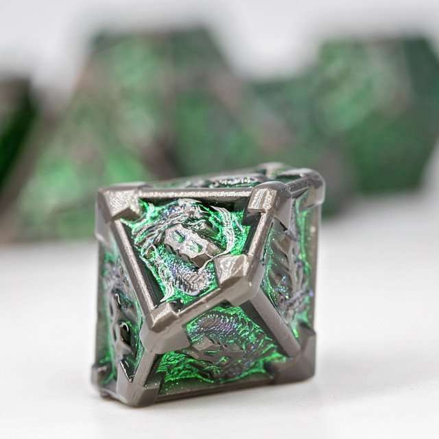 Sage's Grave Fortune Emerald Death Metal Polyhedral Dice Set image 4