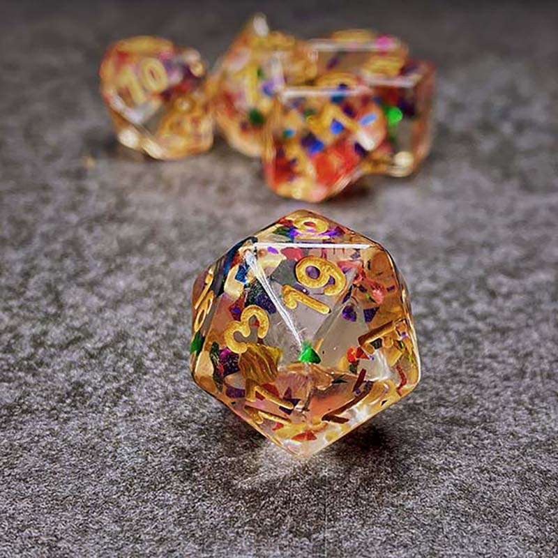 Sage's Cantrips - Transparent Rainbow Sparks Resin Polyhedral Dice Set image 2