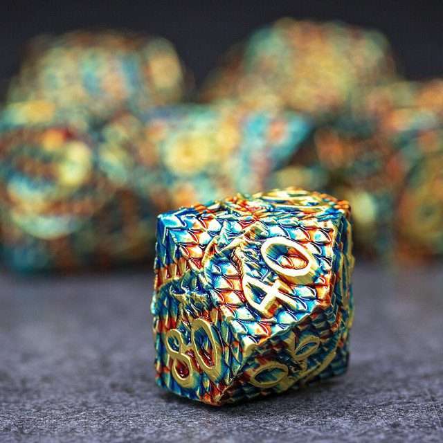 Sage's Dragonscales Green/Red/Gold Metal Polyhedral Dice Set image 3