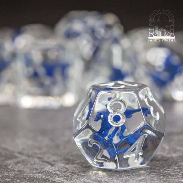 Sage's Blue Pegasus Familiar Resin Polyhedral Dice Set image 1