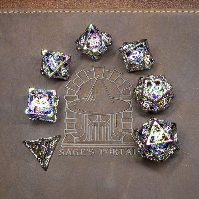 Sage's Dragonstones - Rainbow Noble Dragon Hollow Metal Polyhedral Dice Set image 7