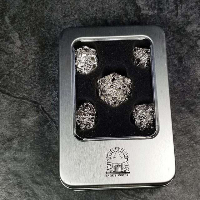 Sage's Dragonstones - Silver Noble Dragon Hollow Metal Polyhedral Dice Set image 16