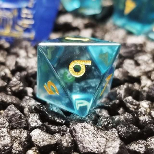 Sage's Treasures - Blue Glass Gold Ink Polyhedral Dice Set image 5