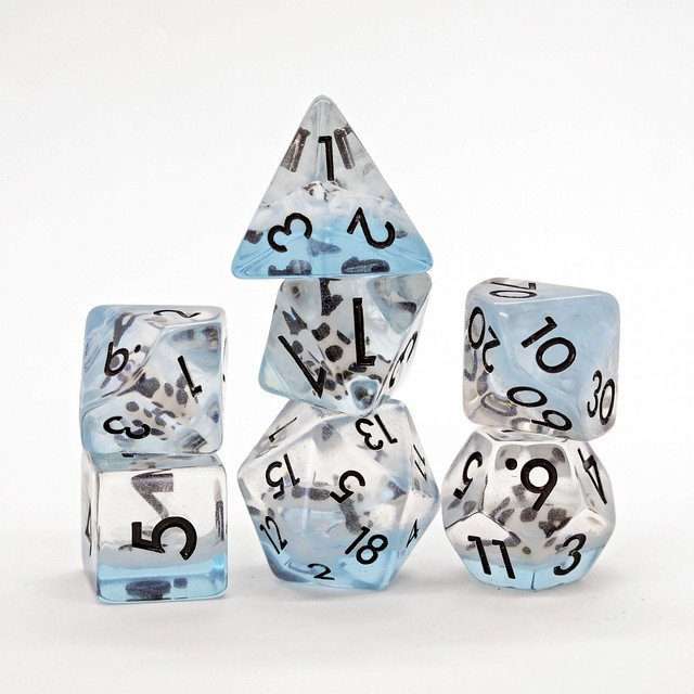 Sage's Familiars - Blue White/Black Fish Familiar Resin Polyhedral Dice Set image 0