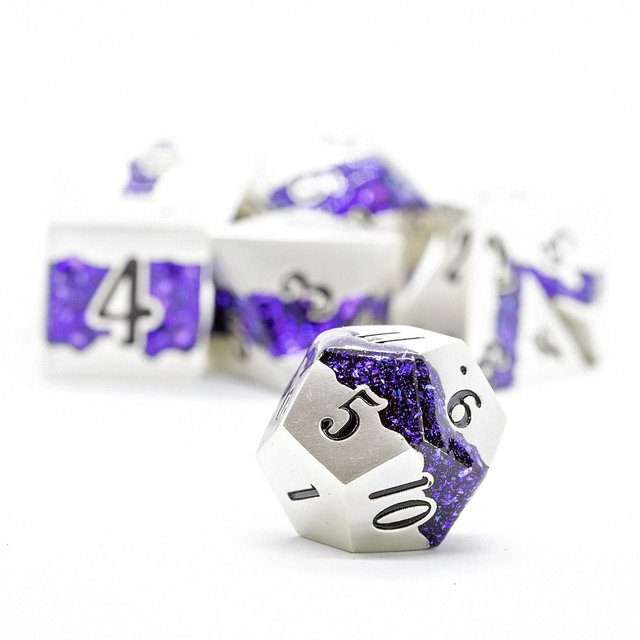 Sage's Rift Stones - Pearl Silver/Purple Metal Polyhedral Dice Set image 3