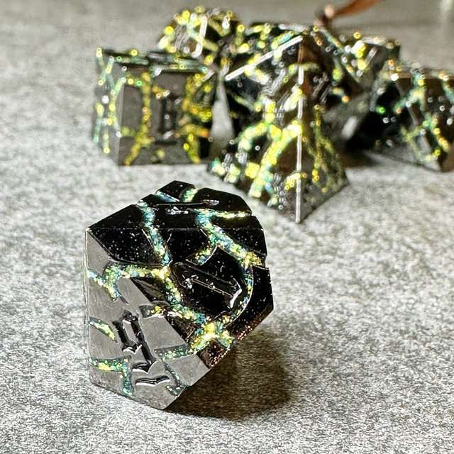 Sage's Warp Stones Yellow Star Metal Polyhedral Dice Set image 5