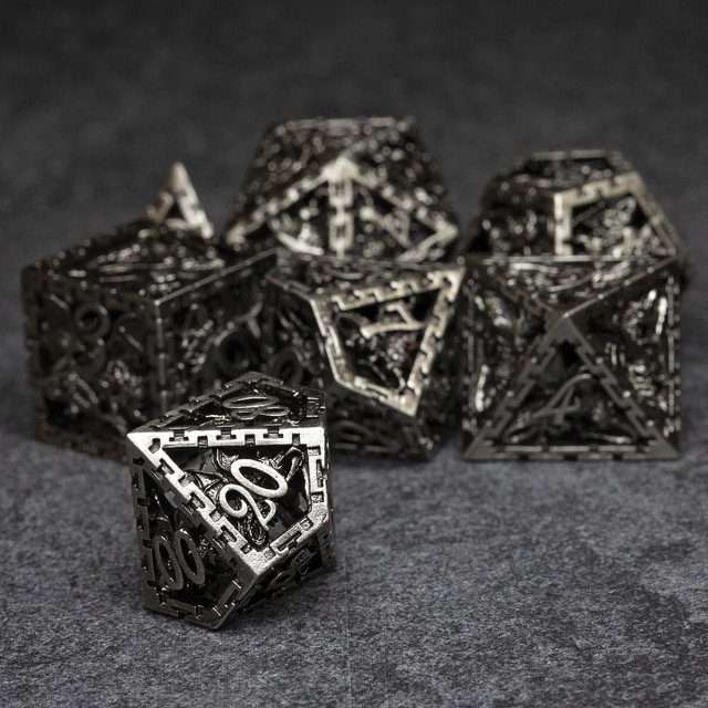 Sage's Dragonstones - Chained Noble Dragon Nickel Silver Hollow Metal Polyhedral Dice Set image 3