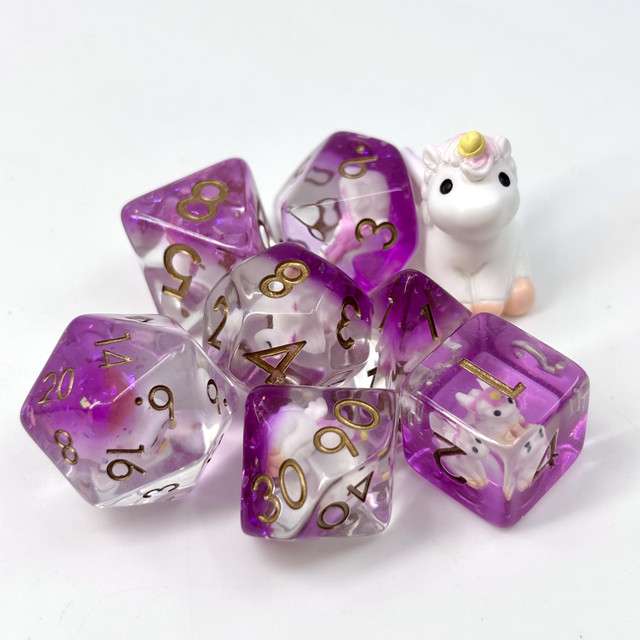 Sage's Baby Unicorn Familiar Resin Polyhedral Dice Set image 2