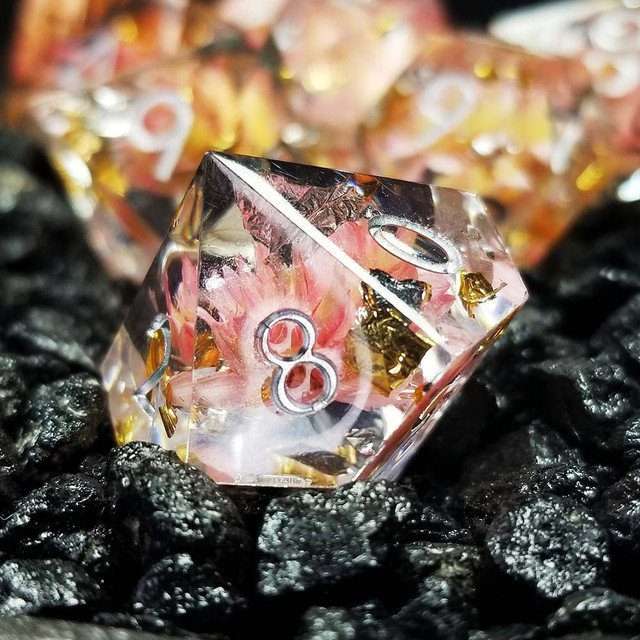 Sage’s Enchanted Flower Pink Sharp Edge Resin Polyhedral Dice Set image 15