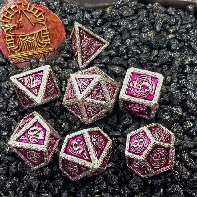 Sage's Anthems - Pearl Silver and Purple Metal Polyhedral Dice Set image 15