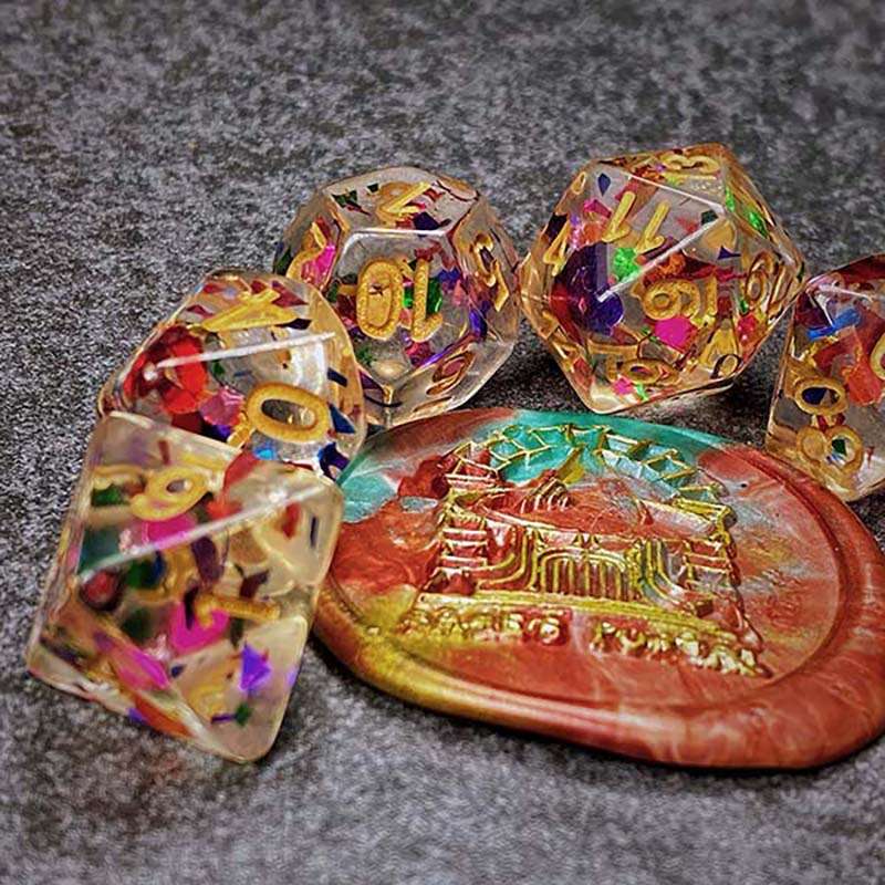 Sage's Cantrips - Transparent Rainbow Sparks Resin Polyhedral Dice Set image 10