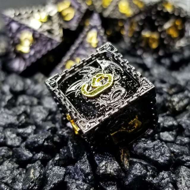 Sage's Dragonstones - Mystic Wyvern Black and Gold Metal Polyhedral Dice Set image 5