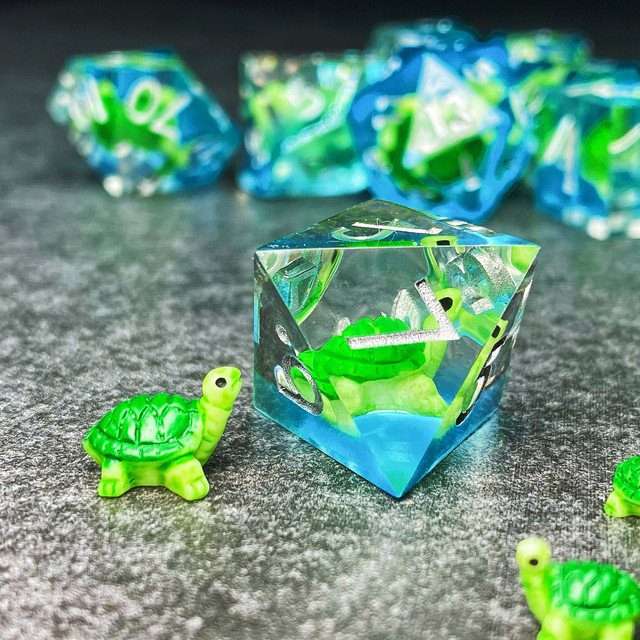 Sage's Familiars - Baby Turtle Familiar Sharp Edge Resin Polyhedral Dice Set image 10