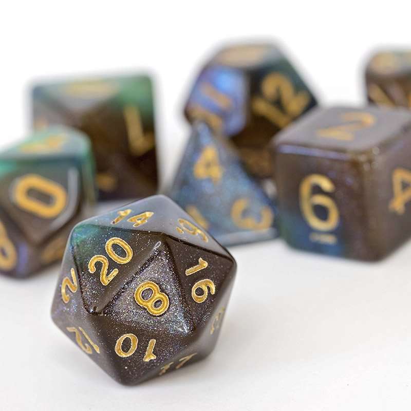 Sage's Shards - Blue/Green/Cola Glitter Polyhedral Dice Set image 2