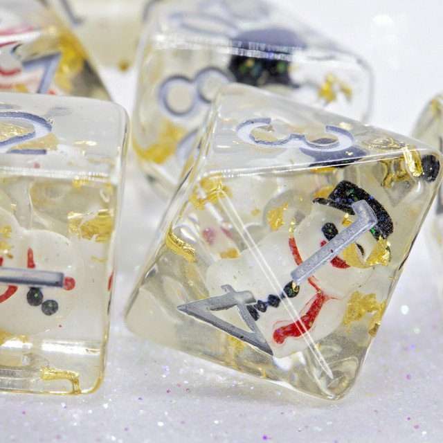 Sage's Familiars - Snowman Resin Silver Ink Polyhedral Dice Set image 9