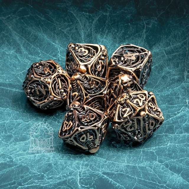 Sage's Macabre Bone Trinket Copper Hollow Metal Polyhedral Dice Set image 10
