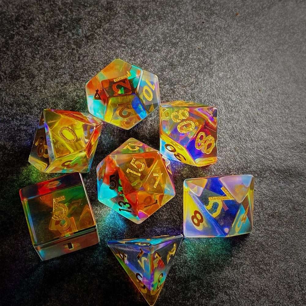 Sage's Treasures - Captured Rainbow Gold Ink Dichroic Glass Polyhedral Dice Set image 9