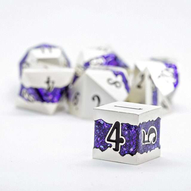 Sage's Rift Stones - Pearl Silver/Purple Metal Polyhedral Dice Set image 7