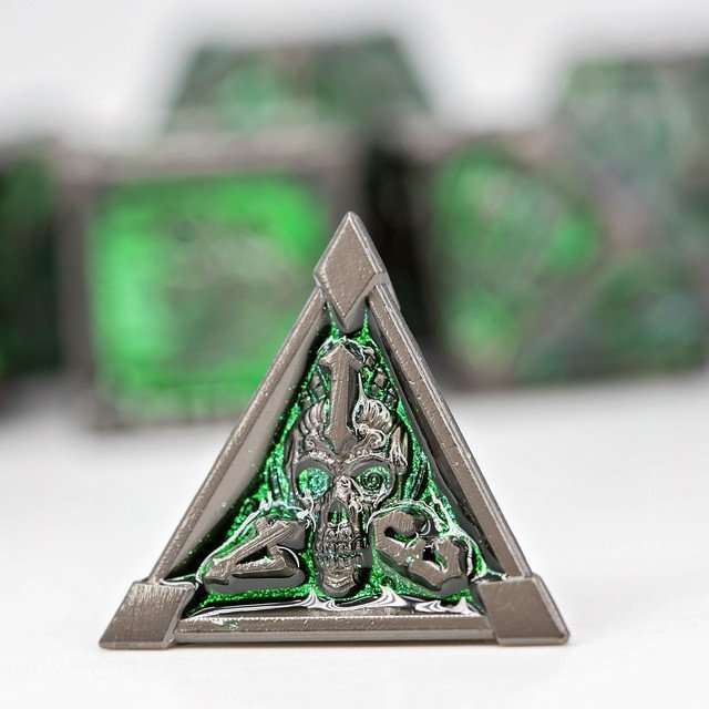 Sage's Grave Fortune Emerald Death Metal Polyhedral Dice Set image 7