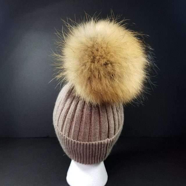 Sage’s Cap – Mocha Wool Beanie with Raccoon Pompom image 17