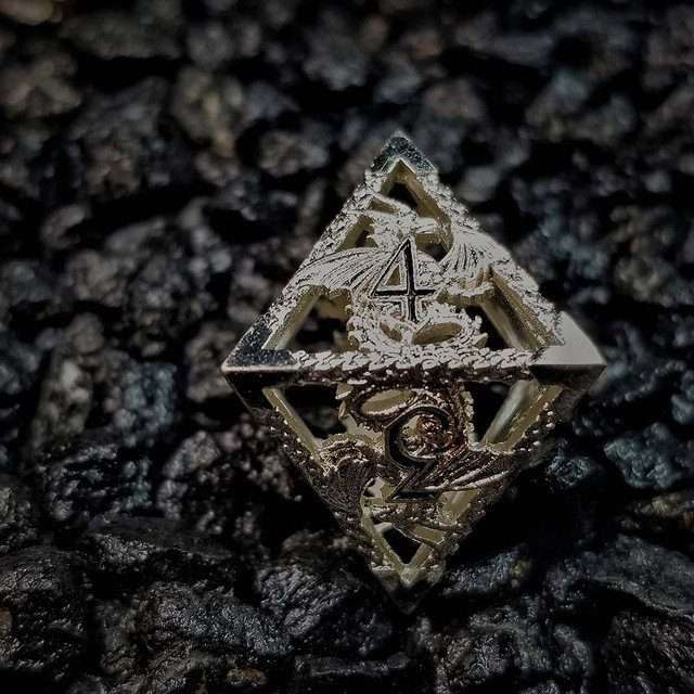 Sage's Dragonstones - Silver Noble Dragon Hollow Metal Polyhedral Dice Set image 23